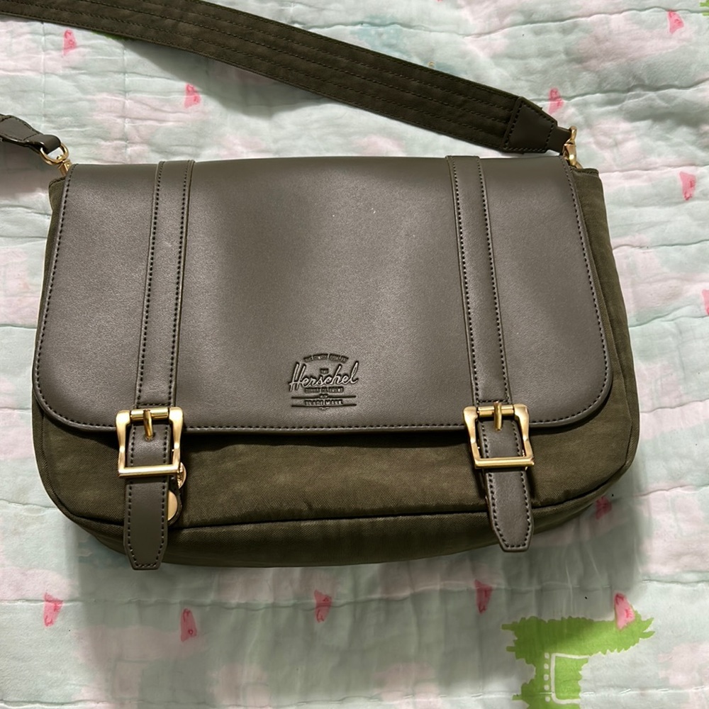 Herschel Crossbody Green Leather & Canvas